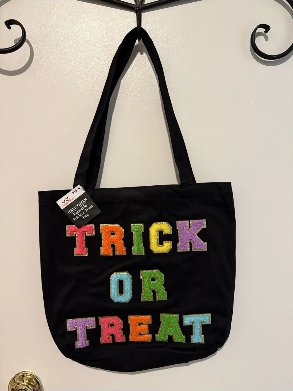 Halloween 'Trick or Treat' Black Tote Bag with Multicolor Lettering